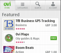Screenshot of OVI Stoer with TfB GPS Tracking icon above OVI Maps on the list